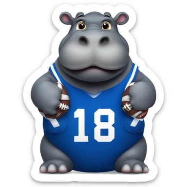 hippo holding football with  royal blue jersey sticker