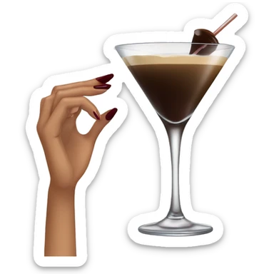 “Generate a tan female hand holding an espresso martini cocktail in a classic martini glass, with burgundy-painted nails and no face or body, just the hand holding the glass.” sticker