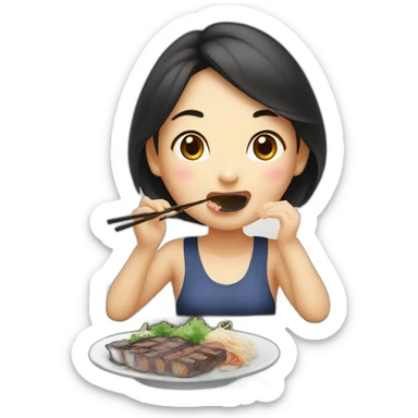 An Asian girl eating Korean bbq and soju sticker