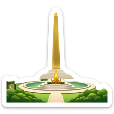 Cinematic Realistic Monas Landmark Emoji, showcasing the National Monument in Jakarta, a towering obelisk with a golden flame, set within a lush park under a clear, radiant sky. sticker