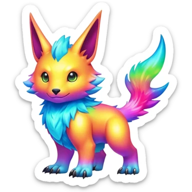 lush warm-colored modern colorful neon-colored Fakémon-Digimon-Fionbri-Trico-creature sticker