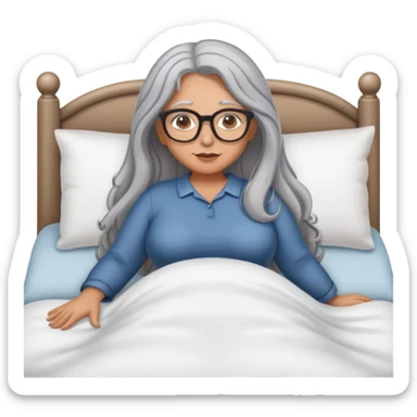 Curvy intimate long gray hair glasses bed pose  sticker