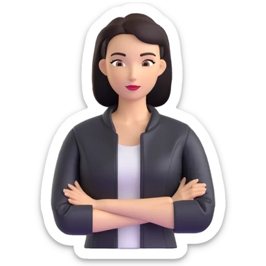 woman with oval-shaped flat-top head wearing a tight-fitting elbow-length black leather jacket sticker