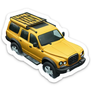 A four-wheel Jaguar drive crossing a shallow river in a rainforest, with trees in the background and splashing water, representing versatility and strength. sticker