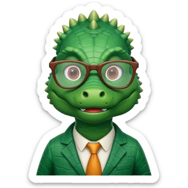 A claymation-style academic alligator. The background is a solid white circle sticker