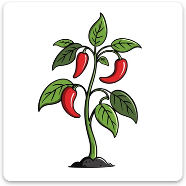 Hand drawn pepper plant with green leaves and red chili peppers sticker