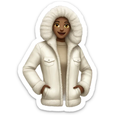 character woman -clothing IVORY FAUX FUR SHEARING JACKET sticker