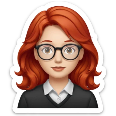 Peli roja rojo fuerte , con lentes pelo ondulado largo sticker
