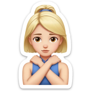Girl with crossed arms grabbing her neck sticker