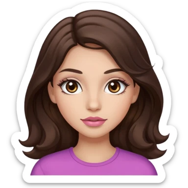 girl with wavy long dark brown hair, brown eyes, light to medium complexion, long lashes, almond shaped eyes, light pink lipstick sticker