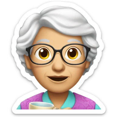 Grandma holding a cup of tea sticker