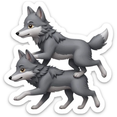 A wolf riding on the back of another little wolf sticker