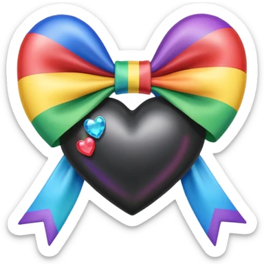 crystal black heart with a rainbow bow and heart pattern on the bow sticker
