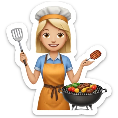 woman grilling bbq with grill andapron sticker