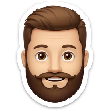man, stubby hair, brown eyes, full beard, smiling sticker