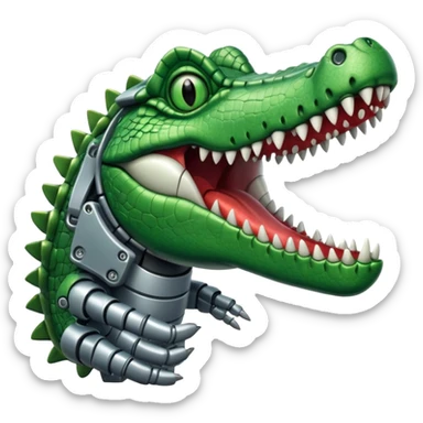 crocodile with a robot hand hanging out of mouth sticker