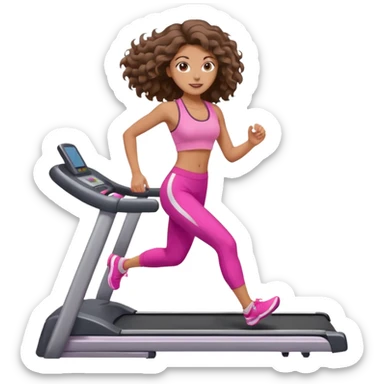 Gym brunette girl tan treadmill pink girly big wavy hair sticker