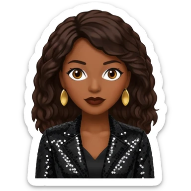 Maxine Jones from En Vogue with long dark brown hair, black sequin outfit sticker