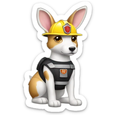 a jackrabbit terrier dog who works as a firefighter and wears a bulletproof vest sticker
