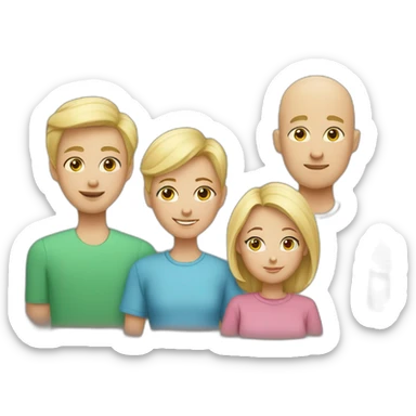Blonde mom, bald dad, two sons and one daughter sticker