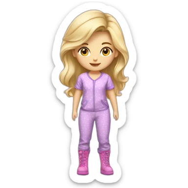 Bebe fille blonde en pijama et des bottes mauve  sticker