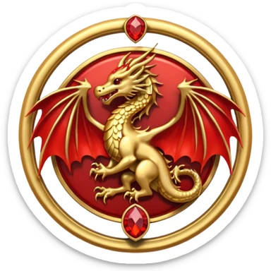 Golden dragon with wings crest / brosch in a circle with red gems and no background sticker
