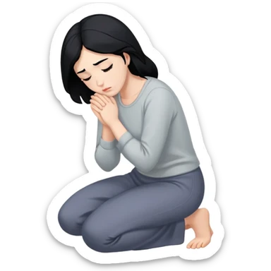 Woman with fair skin and black hair kneeling asking for forgiveness sticker