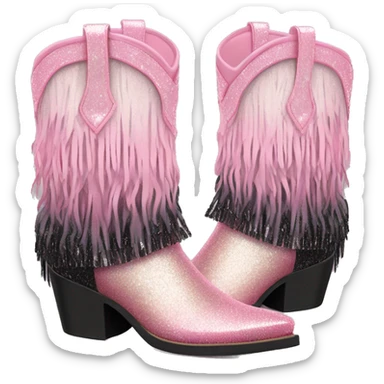 Realistic pastel pink to black ombre pair of fashion cowgirl boots with sparkly shiny glitter fringe on them. sticker