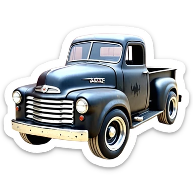 1:10 off-road lcg smoking rusting Basher style “Sandford and Son Salvage” 1954 blackened tarnished hotrod rat rod streamlined anime International zombie extended cab rc bulging pickup (extra wide low-profile pin tires chrome wheels with fenders) sticker