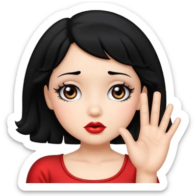 Do not change the face I already created, I want her with Betty boop face and black hair saying stop with her hand sticker