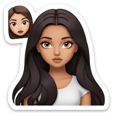 dark long hair, pretty eyes, pretty makeup, pretty bratz baddie sticker