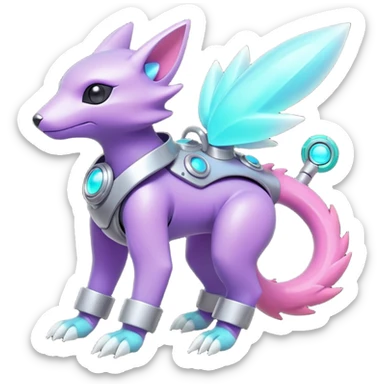 Mechanical Nebulae Beautiful Gorgeous Pretty Pastel Hot Exotic Lush Warm Cute Adorable Colorful Shiny Iridescent Futuristic Modern Cybernetic Piccolo-Blurb-Protogen-Vernid-Fakémon-Pokémon-creature-fusion (full body) sticker