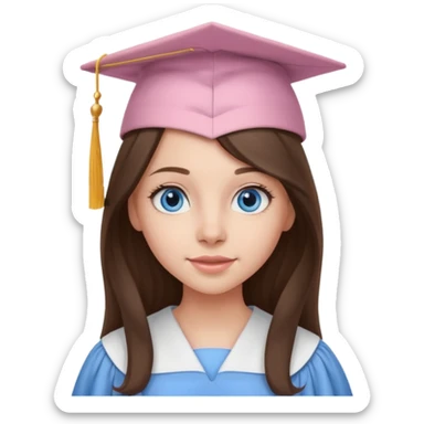 young brunette girl long hair, blue eyes and light pink gown and cap university graduate sticker