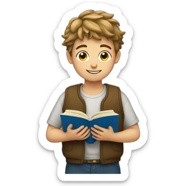 european boy reads a book sticker