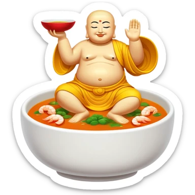 Buddha Jumps Over the Wall luxury soup with seafood and premium ingredients, simplified emoji style with bold outlines and bright colors, cartoon style famous Chinese delicacy sticker
