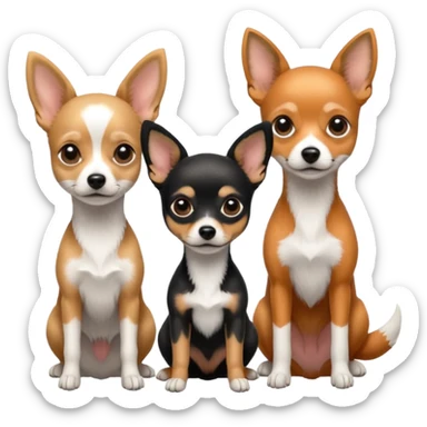 3 cagnolini seduti (ciuaua, bassotto,  fox terrier ) in bianco e nero con vestitini in maglia sticker