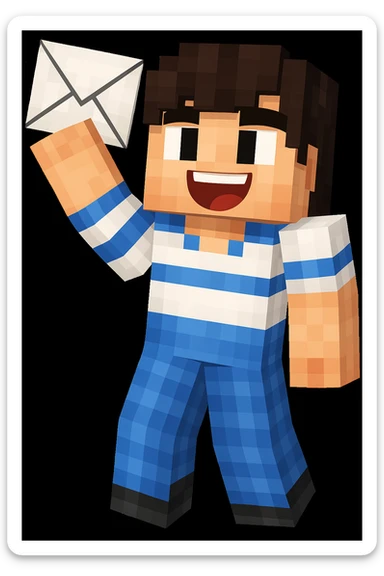 Add a letter in the character's hand, keeping the original Minecraft cartoon style and pose exactly the same. Only add the letter, do not change anything else. sticker