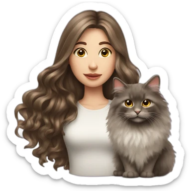 Girl-long-hair-brunette-and-cat-angora sticker