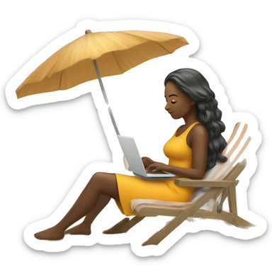 women work remotly at the beach sticker