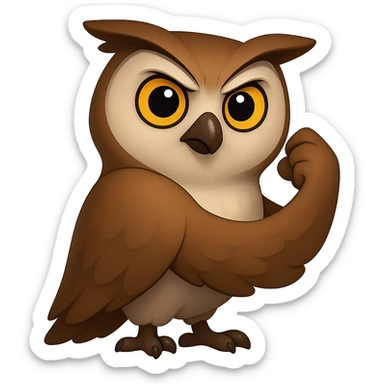 В стилистике эмоджи сгенерируй сову, она в позе со знаменитого плаката We can do it крылом, уверенным лицом и позой показывает уверенность в своих силах, прозрачный фон sticker