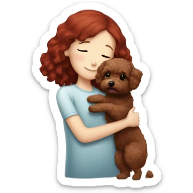 Dark-red-haired girl hugs  her Maltipoo-Black-dog sticker