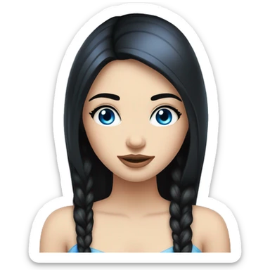 a girl with fair skin, straight long black hair, blue eyes, standing, very beautiful, very hot,Russian,plump lips and eyelashes sticker