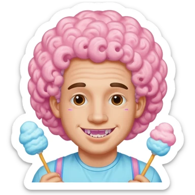 very cheerful colorful puffy curly haired man made out of cotton candy with braces and tattoos and just face  sticker