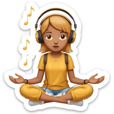 This girl(🧘🏻‍♀️) is sitting cross-legged in a meditation pose, wearing headphones(🎧) and listening to music. The song is so good that honey is dripping from her ears, and her expression is completely dazed because she’s enjoying the music so much. sticker