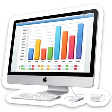 iMac computer with bar charts on the screen sticker
