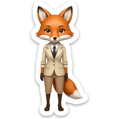 serious anthropomorphised female fox in stylish outfit, no sunglasses, very sad and crying, looking to the left, full-body view sticker