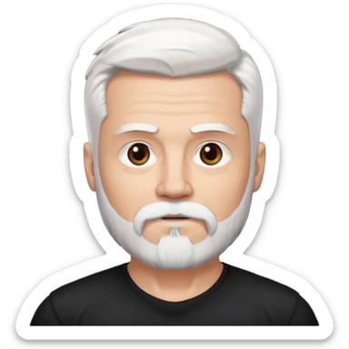 White haired muscled and attractive adult man with a black t-shirt. He has white beard and a long goatee. Dark brown eyes. sticker