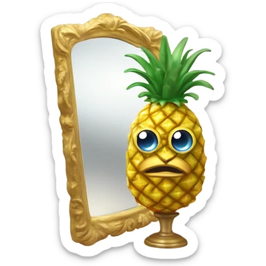 3D elegant pineapple🍍  with big shiny eyes 👀 pineapple holds mirror with its reflection 🪞🍍 sticker