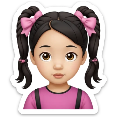 mixed toddler girl asian and american with bow pigtails, dark brown/black hair with big brown eyes sticker