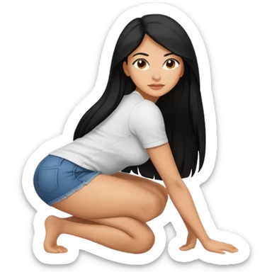 A Latina woman in a naked, long black hair, bending over (asshole and vagina visible) looking as camera sticker